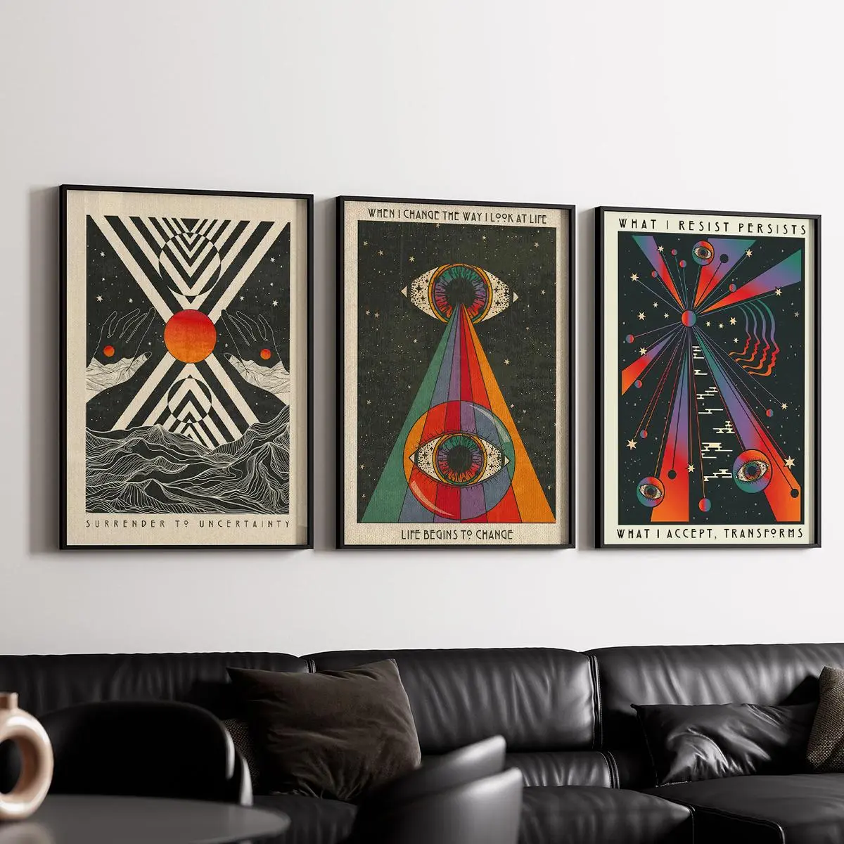 Retro Psychedelic 70s Canvas Wall Art, 3 Counts/set Inspirational Quotes & Meditation Posters, Artwork Wall Painting for Gift, Hippie Decor for Bedroom, Living Room, Vintage Wall Art, Aesthetic Wall Decor, Vintage Design, Ornaments