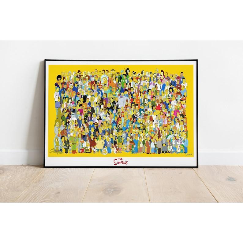 The Simpsons Poster, Simpsons All Characters Print, Full Cast Artwork, Retro TV Decor, Funny Family Animation Wall Art