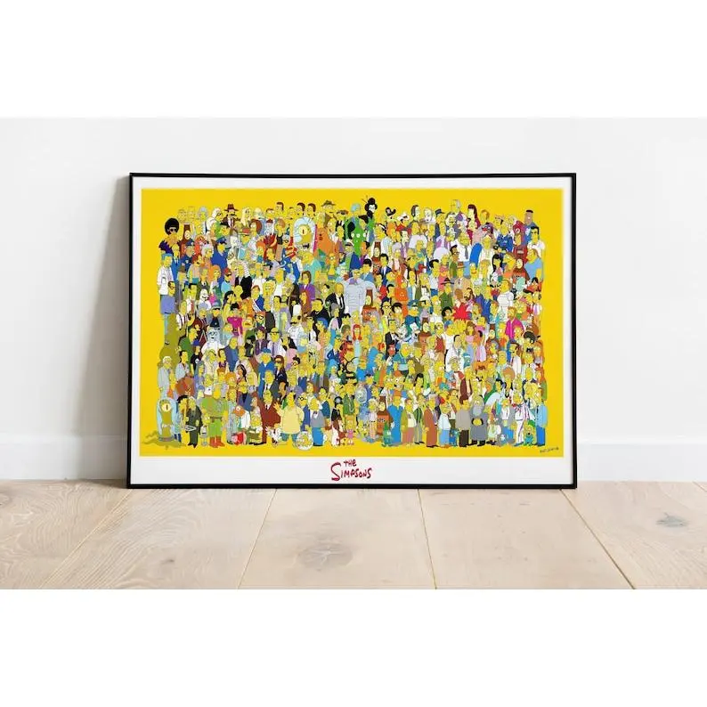 The Simpsons Poster, Simpsons All Characters Print, Full Cast Artwork, Retro TV Decor, Funny Family Animation Wall Art