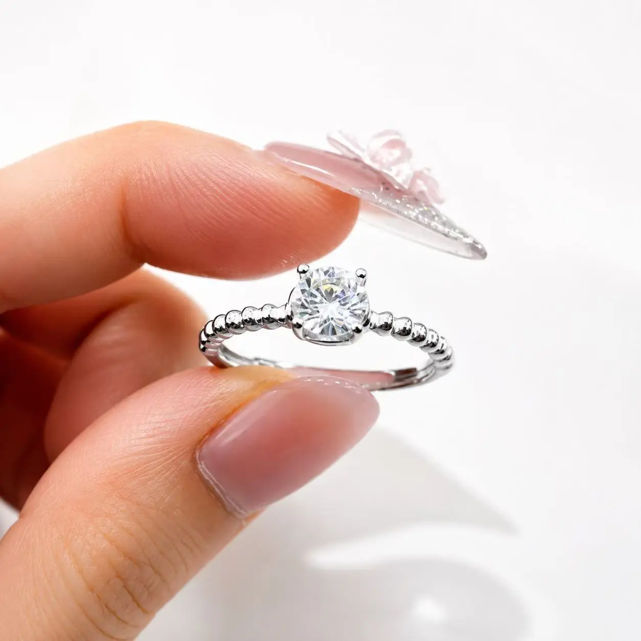 925 Sterling Silver Adjustable Solitaire Ring for Women, Minimalist Everyday Ring
