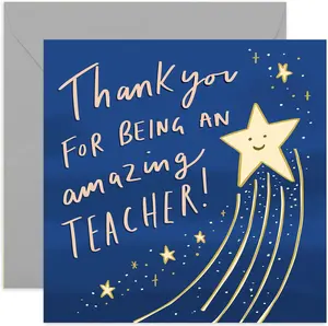 Thank You Amazing Star Teacher Card - End of School Year Card | Suitable for Teachers, Teaching Assistant, Nursery | Blank Inside & Envelope Included