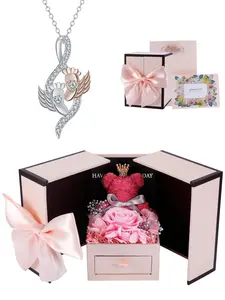 Heart Mommy Of Angel Necklace With Moss Bear Rose Jewelry Gift Box, Necklace for Daughter, Pregnancy Memorial Jewelry for Mom, Miscarriage Gifts for Mother Infant Loss Gifts