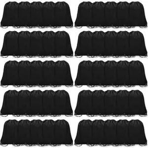 50Pcs Bulk Drawstring Backpack Cinch Bag, Polyester Drawstring Bags for Gym Sports Beach Party Trip (Black)