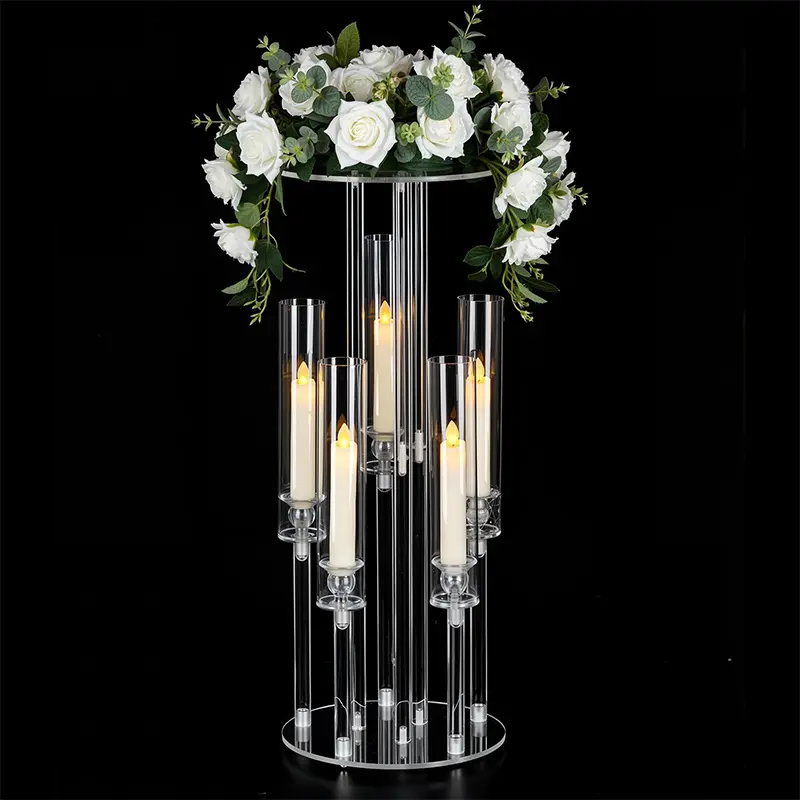 Acrylic Candelabra Centerpiece, 2-in-1 Candlestick & Flower Stand | Elegant acrylic candelabra. A perfect clear centerpiece for wedding receptions, birthdays, and Christmas.