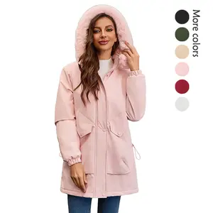 Women's Fleece Thicken Waterproof Rain Jacket Outdoor Lightweight Hooded Raincoat for Hiking Travel with Pockets For Winter FallFreshness, Lightweight windproof parka, detachable hood, winter coat