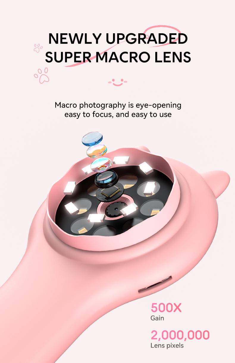 Cat Ear Kids Handheld Microscope, 500X Zoom 2MP HD IPS Screen Portable Digital Microscope with 8 LED, Educational Science Toy for Kids Cat Ear Kids Handheld Microscope, 500X Zoom 2MP HD IPS Screen Portable Digital Microscope with 8 LED, Educational Science Toy for Kids