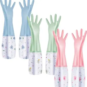 3-Pack Reusable Dishwashing Gloves, Waterproof Long Sleeve Non-Slip Home Gloves, Ideal for Laundry, Cleaning, Work, Gardening