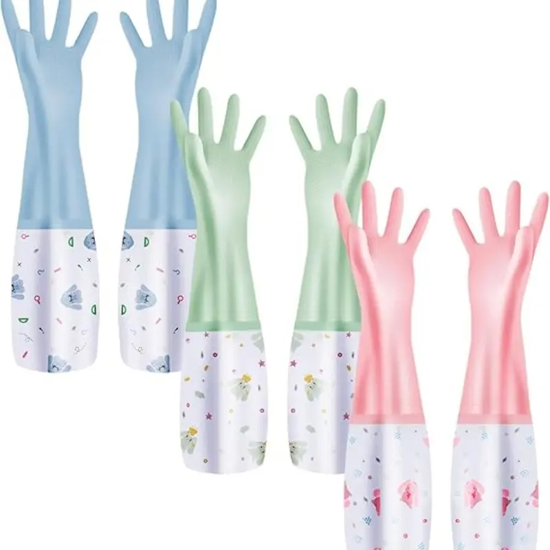 3-Pack Reusable Dishwashing Gloves, Waterproof Long Sleeve Non-Slip Home Gloves, Ideal for Laundry, Cleaning, Work, Gardening