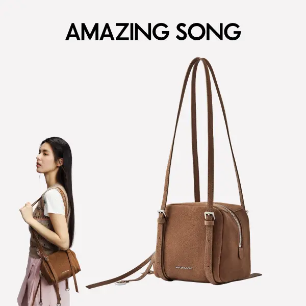 AMAZIN SONG Donut Square Box Bag, New Genuine Top-Grain Leather Mini Square Bag, Shoulder & Crossbody Dual Wear, Pebble Cowhide, Perfect for Dating & Daily