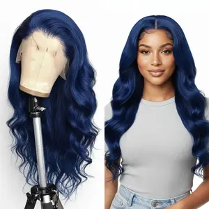 26 Inch Dark Blue 13x4 HD Lace Front Wig, Long Body Wave Pre-Plucked, Realistic Natural-Looking Synthetic Fiber, Glueless Lace Front Wig for Fashion Women, Ideal for Daily Glam & Party Style Statements