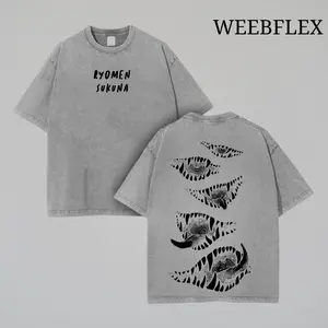 Sukuna Tee - Jujutsu Kaisen Vintage Washed Oversized Heavy Cotton T-Shirt, Double Printed Anime Manga Graphic Top, Retro Streetwear Unisex Edition