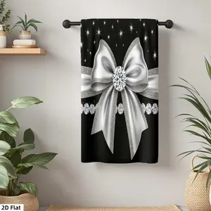 1Pc Glamorous Silver Bow with Diamonds and Sparkles Bathroom Hand Towel Bath Towel, Multiple Size Microfiber Towel, Ultra-Soft Quick Dry and Absorbent Polyester Large Bath Towel, Unique Home Decorative Kitchen Towels