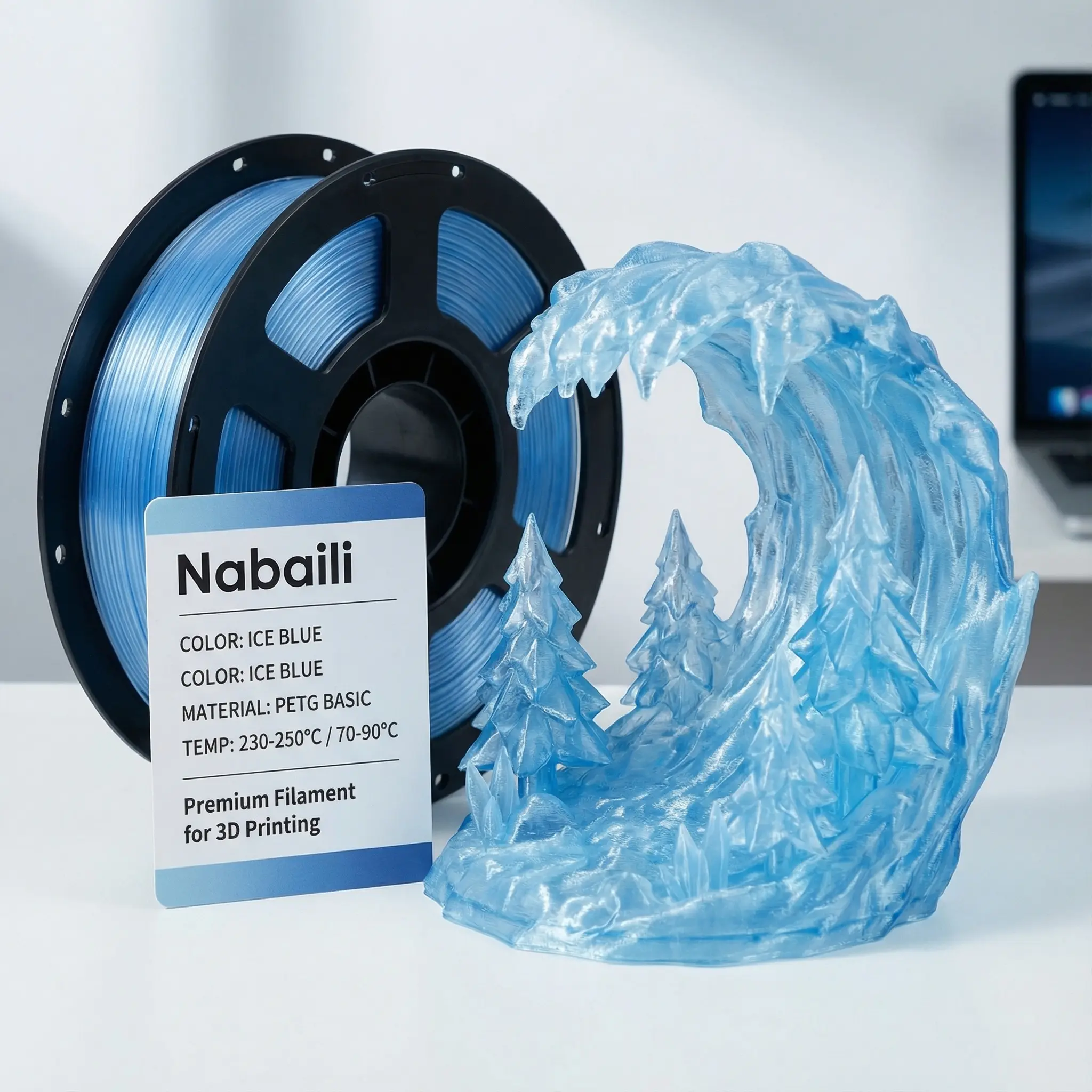 Nabaili Plus Basic PETG 3D Printing Filament, 1.75mm Ice Blue, 1KG Neatly Wound Spool, +/-0.02mm Dimensional Accuracy, Compatible with FDM Printers & Fused Deposition Modeling 3D Printing Supplies #BL