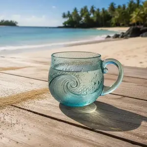 Wave Style Mug, Valentine's Day & Easter Gift, Glassware with Textured Waves, Reusable Coffee Tea Cocktail Cup for Beach Lovers