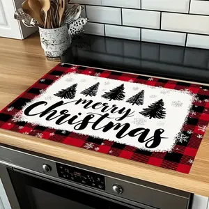 Christmas Theme Silica Gel Oven Mat, Plaid Design, Absorbent Non-Slip Kitchen Counter Protector, Easy Clean Durable Holiday Decor