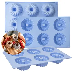 Mini Bundt Cake Pan 3pcs Silicone Fluted Tube Cake Pans, 6 Cavity Heritage Bundtlette Cake Silicone Mold for Baking Non Stick Fancy Molds for jello, Cupcake, Doughnut Donut