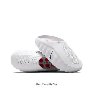 Pure white slide mules with bold red insole details become your all-season must-have slip-ons, constructed with bendable one-piece EVA, fully air-permeable mesh top & thick cushioned sole for relaxed everyday walking