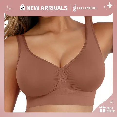 FeelinGirl Wireless Bra Women's Seamless Full Coverage Bra Cozy Wide Shoulder Strap Wireless T-Shirt Bra Comfortable Fit Everyday #newarrivals#SohoChic