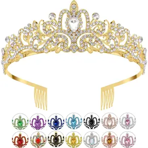 Gold Crown, Crystal Tiaras Rhinestone Headbands for Women Happy Birthday Princess Crown with Combs Elegant Headdress Decorations for Christmas Bridal Wedding Prom Costumes Gifts