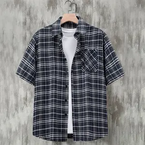 Men’s Ice Silk Drapey Short-Sleeve Shirt/Blouse — Lightweight Summer Loose Fit Premium Casual Look Spring Outerwear Long-Sleeve Black Shirt