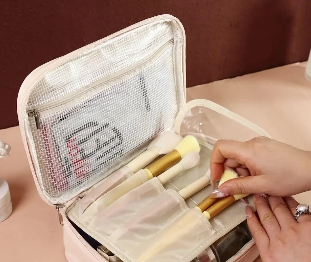 Portable Makeup Organizer Bag – Travel Cosmetic Case with Compartments