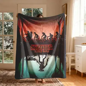 Stranger Things Dual World Cycling Theme Flannel Blanket, Large Size, Soft Lightweight Warm, Perfect for Bed Sofa Office Camping Travel, Multifunctional Blanket