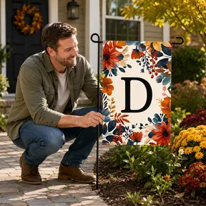 Monogram Garden Flag, 12x18 Inch Double-Sided Floral Initial Yard Flag, A-Z Personalized Outdoor Welcome Banner for Porch Lawn Patio Decor, Flag Only No Pole Included