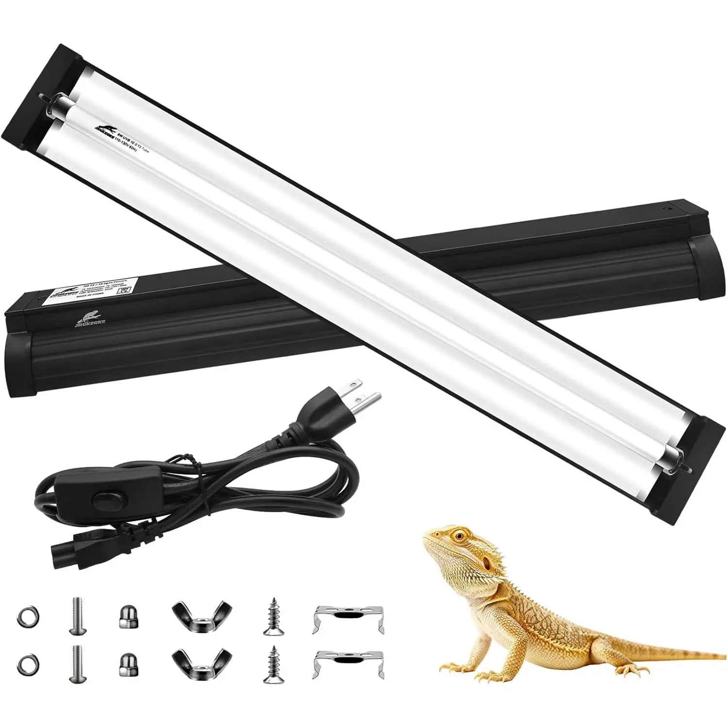 T5 10.0 UVB Reptile Light Fixture Combo Kit, 24W High Output UVA UVB Light with Upgraded  Alloy Reflector for Bearded Dragons Lizards Tortoises and Other Desert or Tropical Reptiles (22.7Inch)