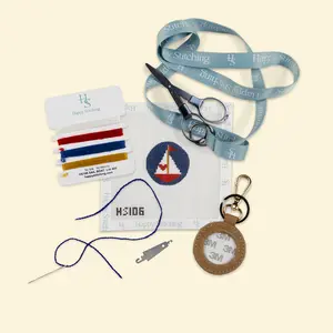 Happy Stitching - Love Boat Needlepoint Key Fob Kit - DIY Self Finishing Needlepoint Craft Kit
