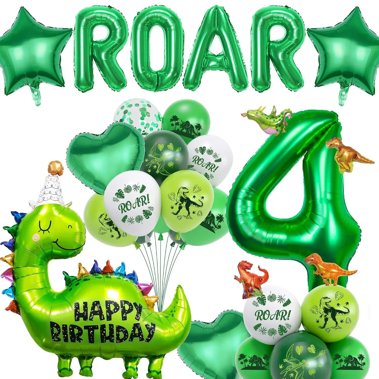 Dinosaur 4Th Birthday Decorations For Boys - 29 Pieces Dino Balloons Party Supplies Green Include Number Foil Balloon, Happy Birthday Decoration For 4 Year Old Boy Dinosaurs Jungle Theme Party