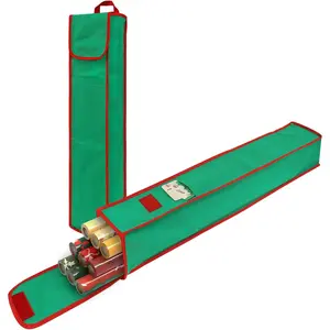 2 Psc Gift Wrapping Paper Organizer Storage Bag Containers with Pocket and Handles 29" x 5.5" x 5.5" Green
