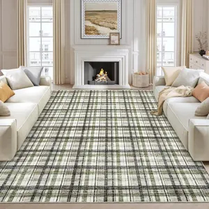 Washable Checkered Print Rug Soft Non-slip Vintage Style Neutral Color Ultra-thin Non-shedding for Living Rooms Bedrooms Dining Rooms Offices Apartments and Laundry Rooms