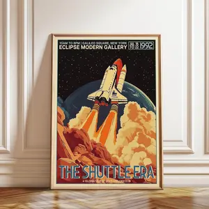 Space Shuttle Launch Poster, Retro Sci-Fi Art Print, Classic NASA Inspired Wall Decor, Sophisticated Astronomy Gift, Unframed Print Only