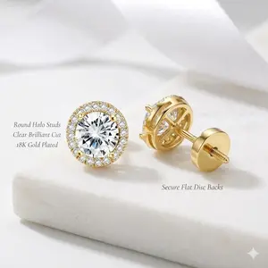 Super Sparkly Moissanite Halo Stud Earrings Set • 18K Gold Plated Silver • Round & Cushion Cut Lab Diamond Ear Studs • Hypoallergenic Tarnish-Free Luxury Jewelry Pack for Women • Gift for Her