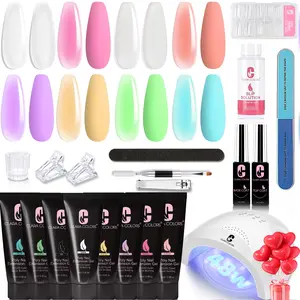 Clara Colors Polygel Extension Gel Nail Kit - 8 Colors Polygel Nail Kit with 48W Power Nail Lamp Nude Clear White Pink All In One Polygel Nail Kit Starter Kit for Beginners with Slip Solution and Tool