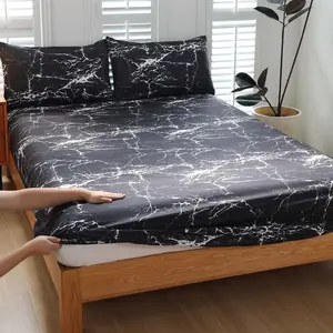 Marble Texture Printed Bed Sheet Set, Soft Simple Mattress Cover, Includes 1 Fitted Sheet and 2 Pillowcases, Ideal Christmas Gift, Bed Sheets Set