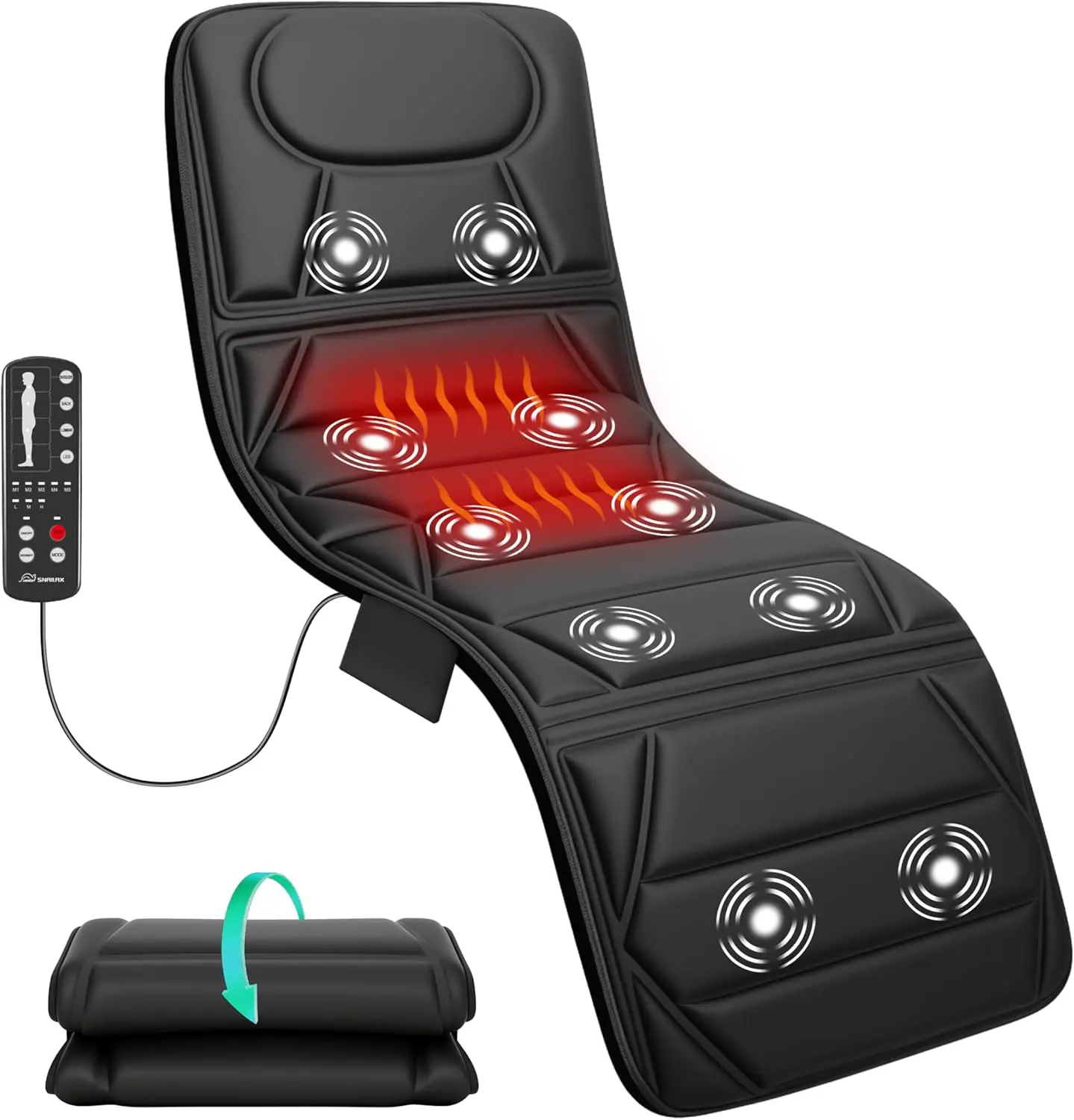 Full Body Vibrating Massager Mat with Heat - Shiatsu Neck Massager Pillow, Lumbar Traction, 10 Vibration Motors, Back Heating Pad, for Back Waist Hip Leg, Gift for Parents, Bed Mat with Puzzle Shaper Double Compression