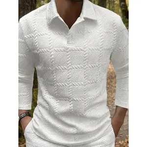 Daily Commute Men's Woven Pattern Shirt - Collar Long-Sleeve Exquisite Quilted Casual Top