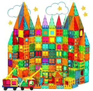 Kids Magnetic Tiles with Car and  Crane - Clear 3D Magnet Blocks Set STEM Stacking Toys - Magnetic Tiles for Kids Ages 3+ - Recreational Conventional Imagination