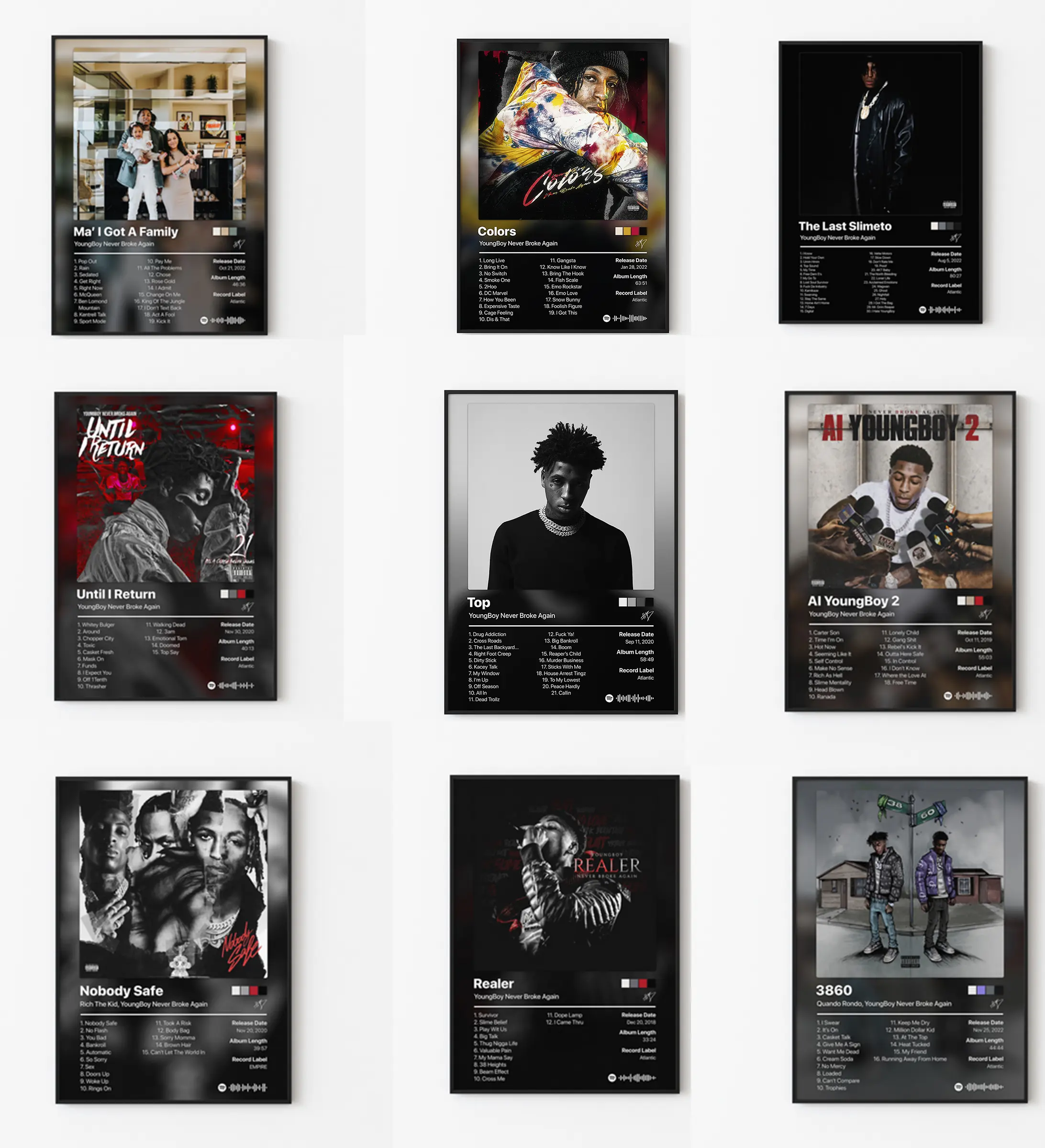 Set 9 YounngBoy Never Broke Again Rapper Music Bundle Album Cover Poster Wall Art HD Print Unframed Aesthetic Room Home House Modern Wall Decor Trendy Gift.