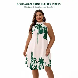 Casual Floral Pattern Halter Sleeveless Loose Short Dress, Plus Size Summer Fashion Home Wear, Comfortable and Stylish for Women, Boho