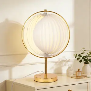17.7" Gold Rotating Acrylic Table Lamp | 3 Color Changing Aesthetic Light for Bedroom & Living Room