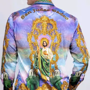 barabas Men's San Judas Tadeo rhinestone Multicolor button up dress shirt