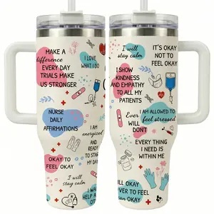 Nurse Daily Affirmations 40oz Tumbler with Handle  Medical Staff Appreciation Week Gift Ideal for Birthday, Mothers Day, Holiday, Thanksgiving, Secret Santa, White Elephant, Gift for Her,Busy moms and hardworking women gift