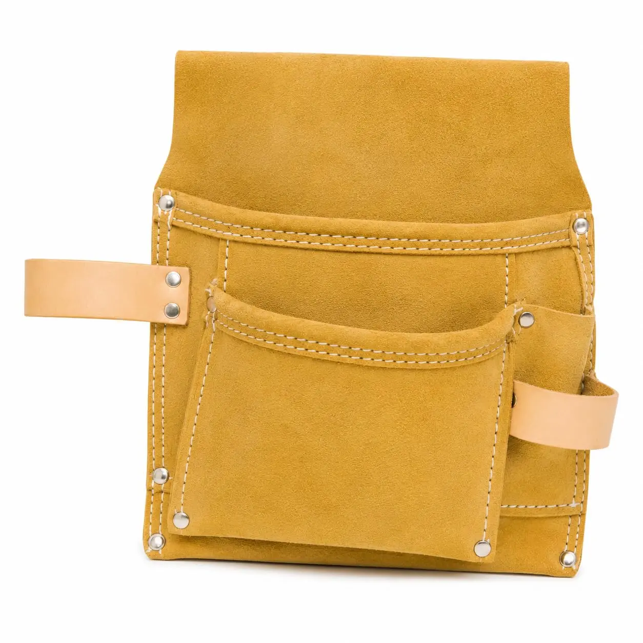 Suede Leather 3-Pocket Tool Bag Work Pouch with Adjustable Belt