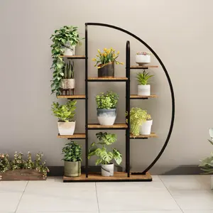 ARCH 62.2 Inch Tall Metal Indoor Plant Stand with Grow Lights, 9 Tier Moon-Shaped Plant Shelf with LED Light, Large Multi-Tier Flower Rack Display Plant Holder for Living Room Balcony Multiple Plants
