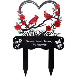 Cemetery Decorations for Grave Memorial Plaque Stake Grave Marker Cardinals Garden Stake Metal Decoration for Mom Dad Cemetery Outdoors Yard Garden