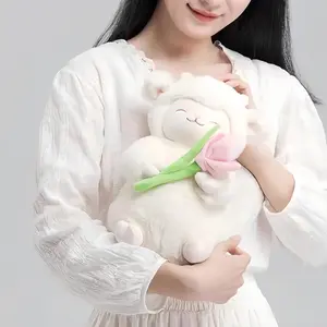 MINISO Baa Baa Lamb Series - Warm White Lamb Plush Doll (Tulip-Holding Style) - Super Soft Cute Stuffed Toy for Home Decor Gift