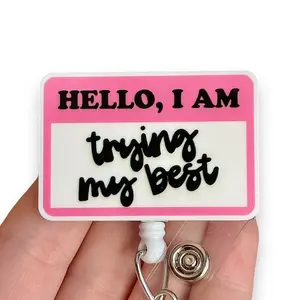 Glitter My Badge Funny Trying my best badge reel for nurse and hospital workers. Badge clip Badge pull - Retractable swivel clip with a 360 rotation. Great gift for coworker.