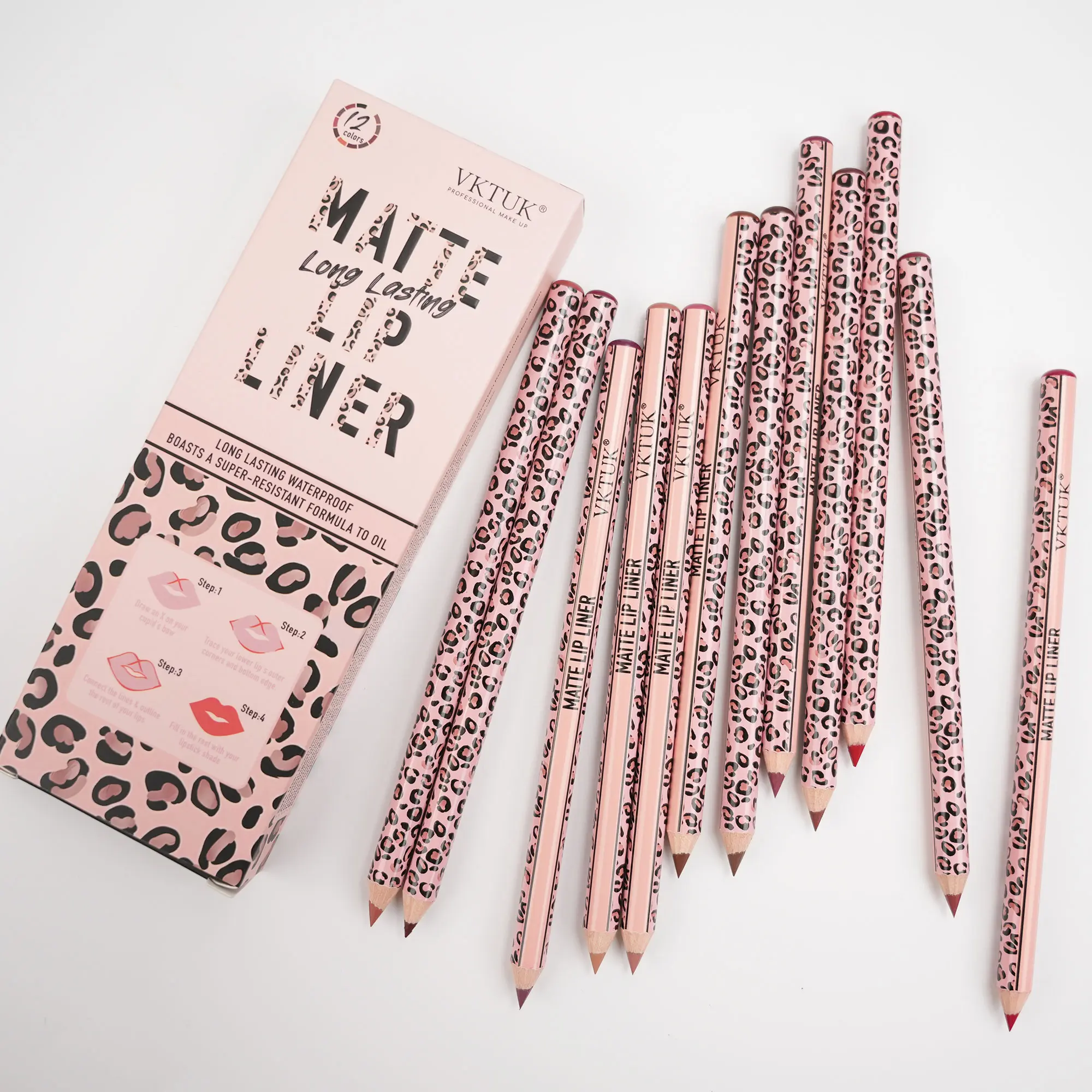 VKTUK Leopard Print Lip Liner Pencil, Waterproof Long Lasting Matte Lip Liner, Smooth High Pigmented Non-Smudged Lip Contour Makeup